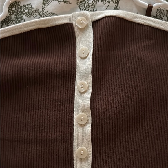 A&F Brown Ribbed Button-Front Tube Top - Picture 2 of 5